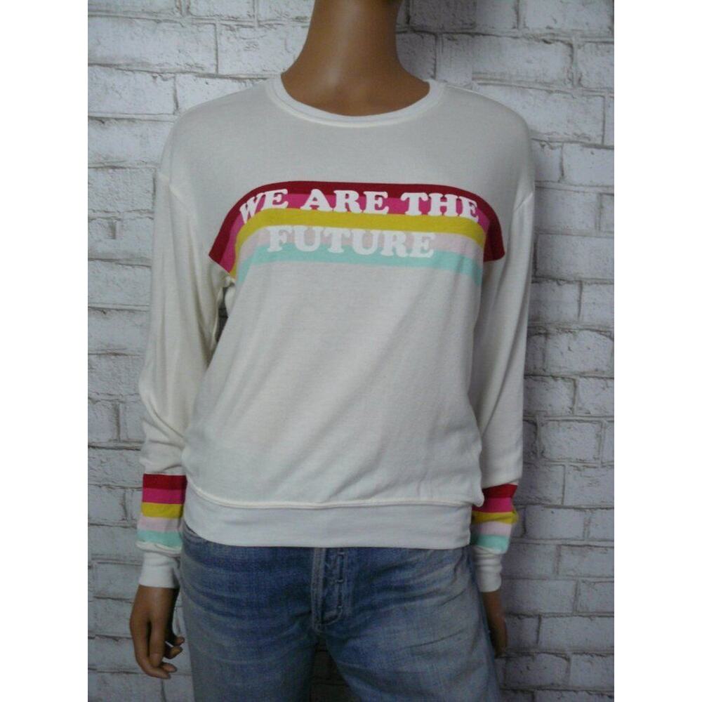 $128 Spiritual Gangster We Are the Future Rainbow Stripe Pullover Crew Small NEW - Picture 1 of 4